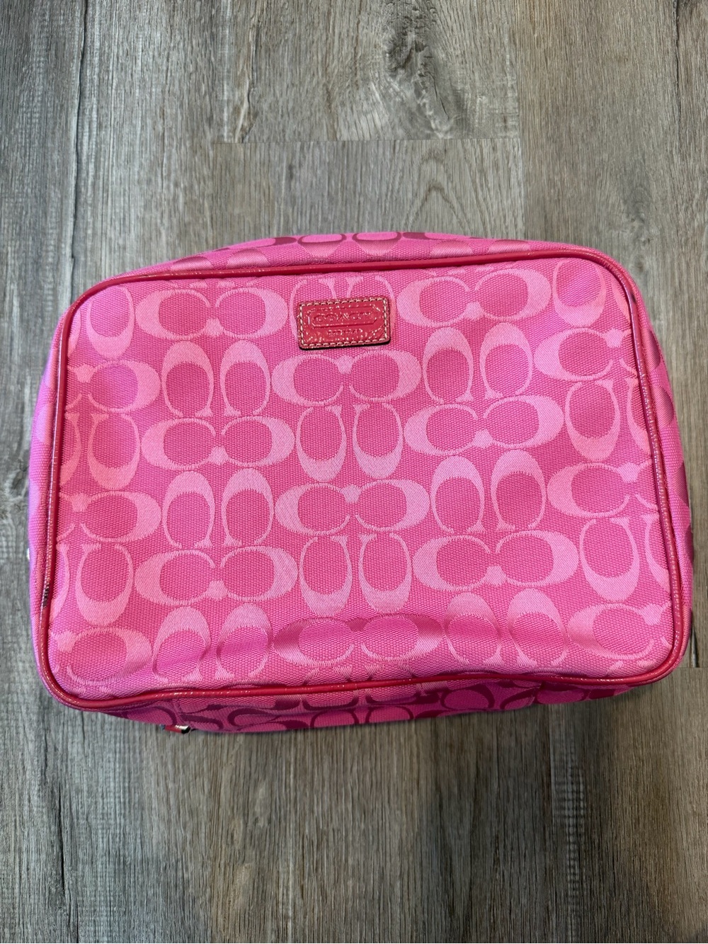 Coach Pink Signature C Cosmetic Travel Train Case